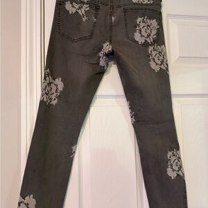 Free People Gray Floral Straight Leg Jeans